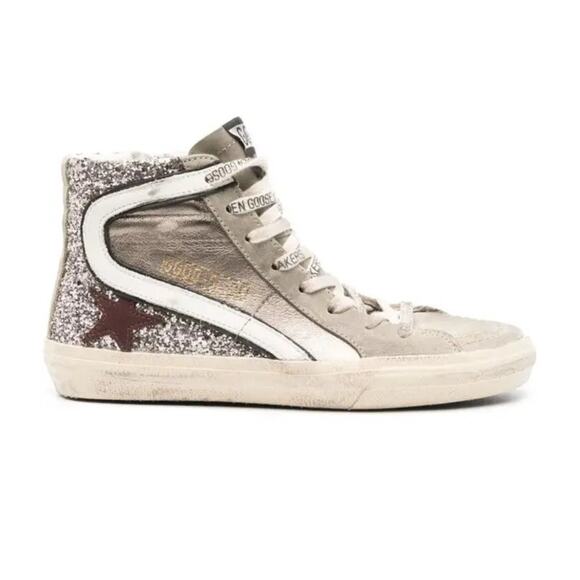 Golden Goose Slide Hi Top Sneaker Metallic Glitter Leather Suede 39 - Picture 1 of 7